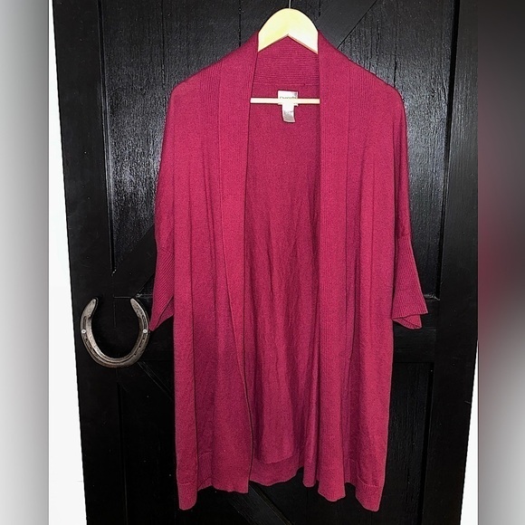 Chico's Dolman Sleeve Open Front Cardigan Womens 3 (XL) Natural Soft Cozy Wine - Picture 1 of 9